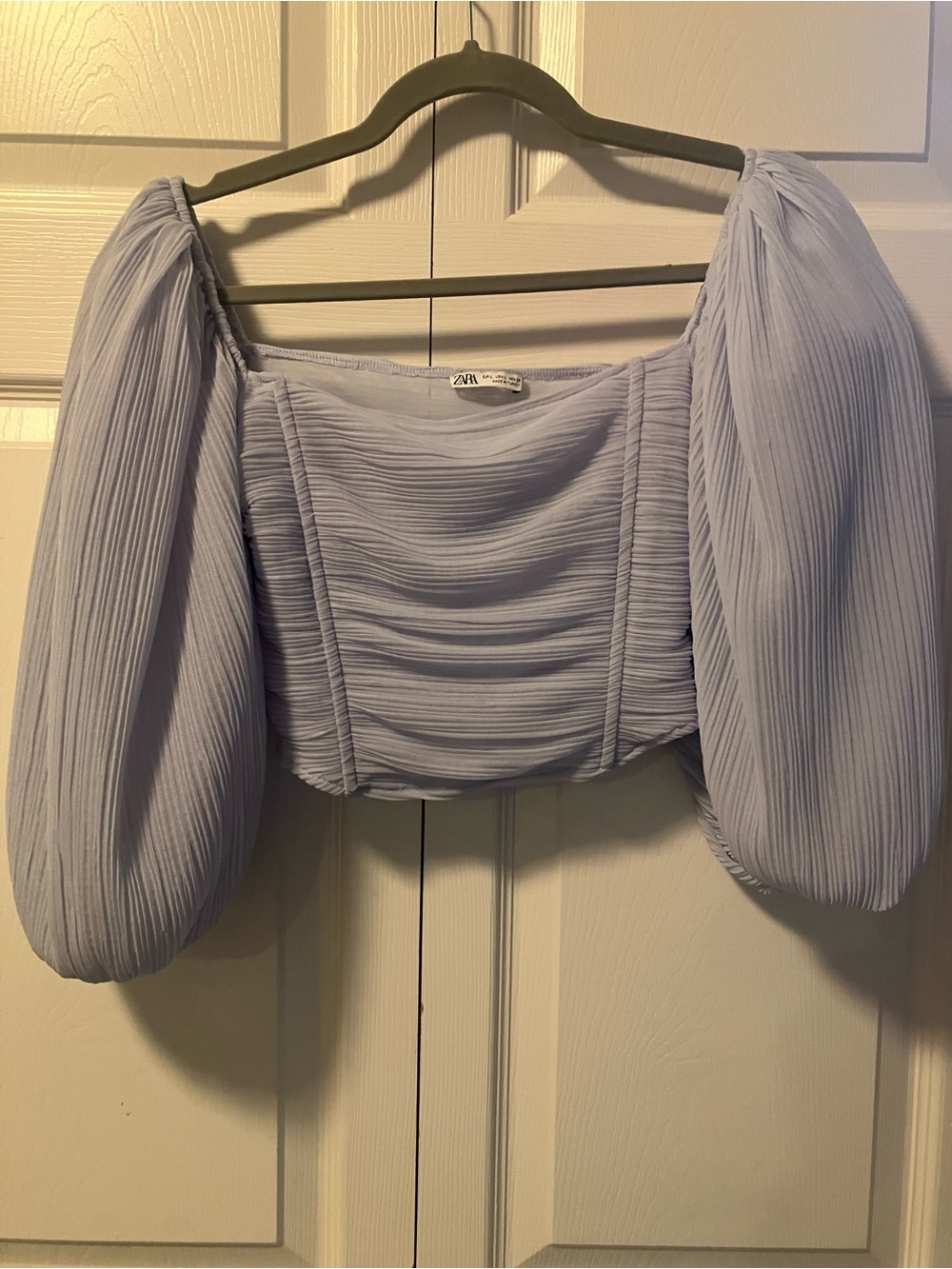 Zara Light Blue Puff-Sleeve Square Crop Top